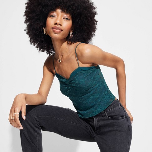 Women s Lace Tank Top Wild Fable Dark Teal Green Xxs Target