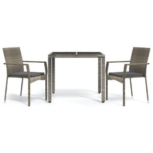 vidaXL Garden Dining Set Grey PE rattan, powder-coated steel, tempered glass - 1 of 4