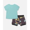 Deux par Deux Boy Two-Piece Top and Short Set Monkey on Navy and Turquoise Moped - 4 of 4