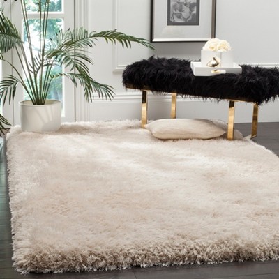 Bone 6' Square Hand-Tufted Shag Area Rug