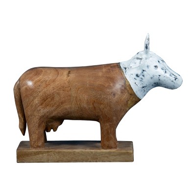 White Wood and Metal Cow Figurine - Foreside Home & Garden