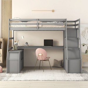 NicBex Twin Size Bunk Bed with Desk Loft Bed Bed Frame with 2 Shelves, 7 Drawers, Stair and Full Length Guardrails, No Box Spring Required - 1 of 4