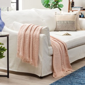 Chanasya Textured Waffle Acrylic Throw Blanket With Tassels - 1 of 4
