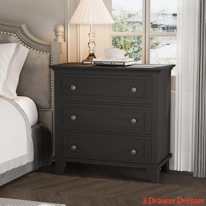 Bedroom 3 Drawer Dresser, Wooden Storage Chest of Drawers w/ Exquisite Metal Handles, Small Storage Cabinet, Modern Design Dresser - 1 of 4