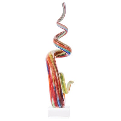 Hand Blown Multicolored Abstract Glass Sculpture, 12" Tall