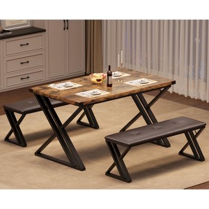 Garvee Dining Table with 2 Benches, Kitchen Table Set for 4 for Small Space, Apartment, Saving Space for Kitchen, Dining Room - 1 of 4