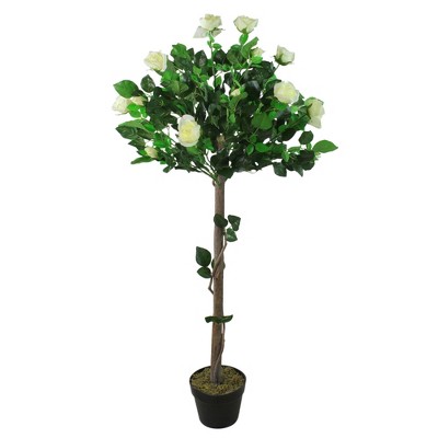 Northlight 49.5" Floral Rose Garden Artificial Potted Tree - White/Green
