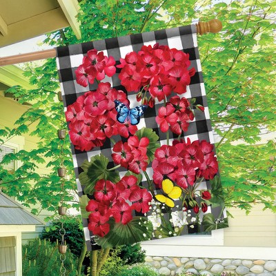 Checkered Red Geraniums Outdoor Summer House Flag 28" x 40"