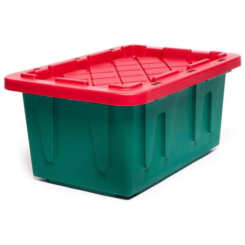 HOMZ 4415MXDC.02 Durabilt 15 Gallon Heavy Duty Impact Resistant Stackable Holiday Storage Tote with Snap-Fit Lid, Green/Red (4 Pack), 3 of 7