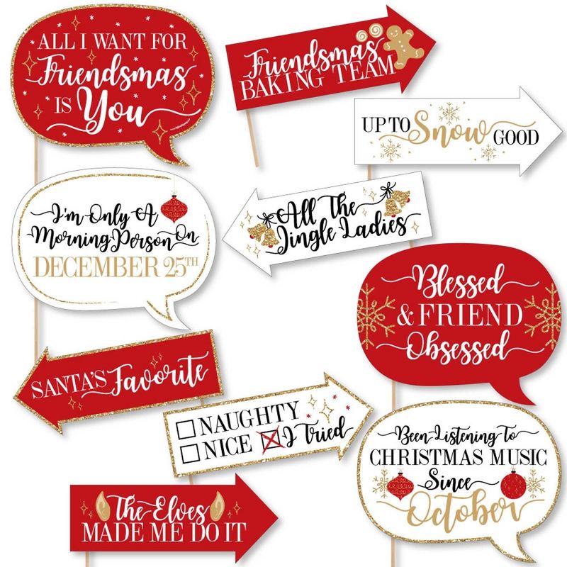 Big Dot of Happiness Funny Red and Gold Friendsmas - Friends Christmas Party Photo Booth Props Kit - 10 Piece, 1 of 6