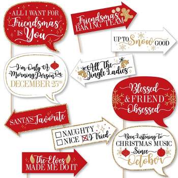 Big Dot of Happiness Funny Red and Gold Friendsmas - Friends Christmas Party Photo Booth Props Kit - 10 Piece