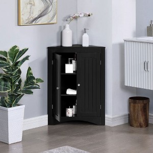Resenkos Corner cabinet with Doors and Shelves, Free Standing Storage Cabinet for Kitchen, Living Room, Black - 1 of 4
