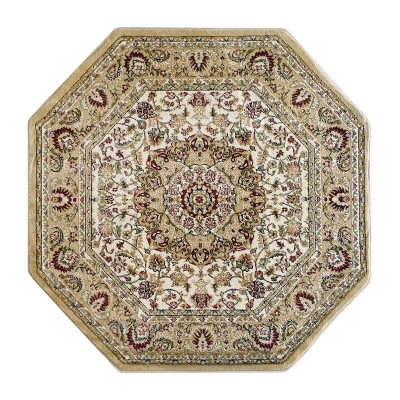 Emma and Oliver Ultra Soft Olefin Accent Rug with Traditional Medallion Design with Natural Jute Backing
