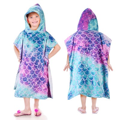 Tirrinia 100% Cotton Kids Beach Towels, Mermaid Printed Surf Beach Bath Swim Hooded Towels for 2-7 Years Girls Toddler Gift, 24 by 52-inch, Multicolor