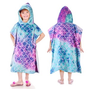 Tirrinia 100% Cotton Kids Beach Towels, Mermaid Printed Surf Beach Bath Swim Hooded Towels for 2-7 Years Girls Toddler Gift, 24 by 52-inch, Multicolor - 1 of 4