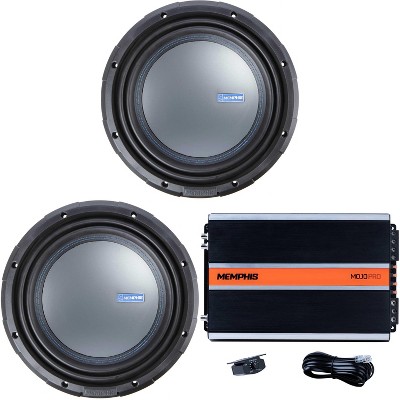 Memphis Audio 2 M71012 M7 Series 10" component subwoofer with selectable 1- or 2-ohm impedance with MJP1500.1 Monoblock Subwoofer Amplifier - 1500 ...