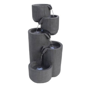 Alpine Corporation 32" 5-Tier Gray Fluted Pots Fountain: Outdoor LED-Lit Water Feature, Resin Crafted, Electric Powered - 1 of 4