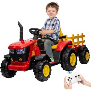 12V Kids Ride-On Tractor with Remote Control, Dual 35W Motors, Detachable Trailer, Bluetooth, USB, 3-Speed Shift & 7 LED Lights - 1 of 4