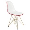 LeisureMod 5-Piece Dining Set with 35" Round Dining Table in White Iron Pedestal Base and 4 ABS Plastic Side Chair with Gold Base - 3 of 4