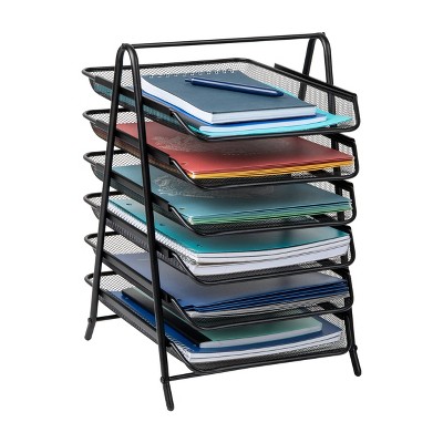 Mind Reader Metal 6-Tier Paper Tray Desktop Organization Set: Black Desk Organizer for Office Supplies