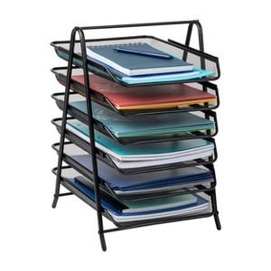 Mind Reader Metal 6-Tier Paper Tray Desktop Organization Set: Black Desk Organizer for Office Supplies - 1 of 4