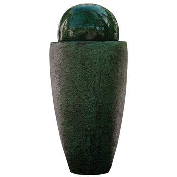 25.6" Modern Stone Textured Sphere Indoor/Outdoor Water Fountain with LED Light - Green - XBrand