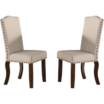 NicBex Set of 2 Dining Chair Classic Nailhead Trim Kitchen Side Chair with Wood Legs for Dining Room,Beige