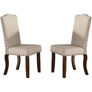 NicBex Set of 2 Dining Chair Classic Nailhead Trim Kitchen Side Chair with Wood Legs for Dining Room,Beige - 1 of 4
