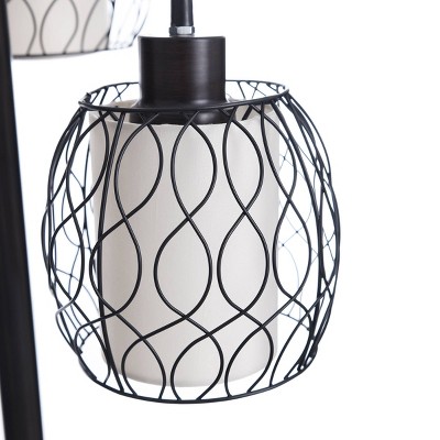 Adjustable Multi-Head Bronze Floor Lamp with Fabric Shades