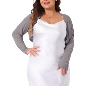 Agnes Orinda Women's Plus Size Mesh Crop Long Sleeve Open Front Cardigans - 1 of 4