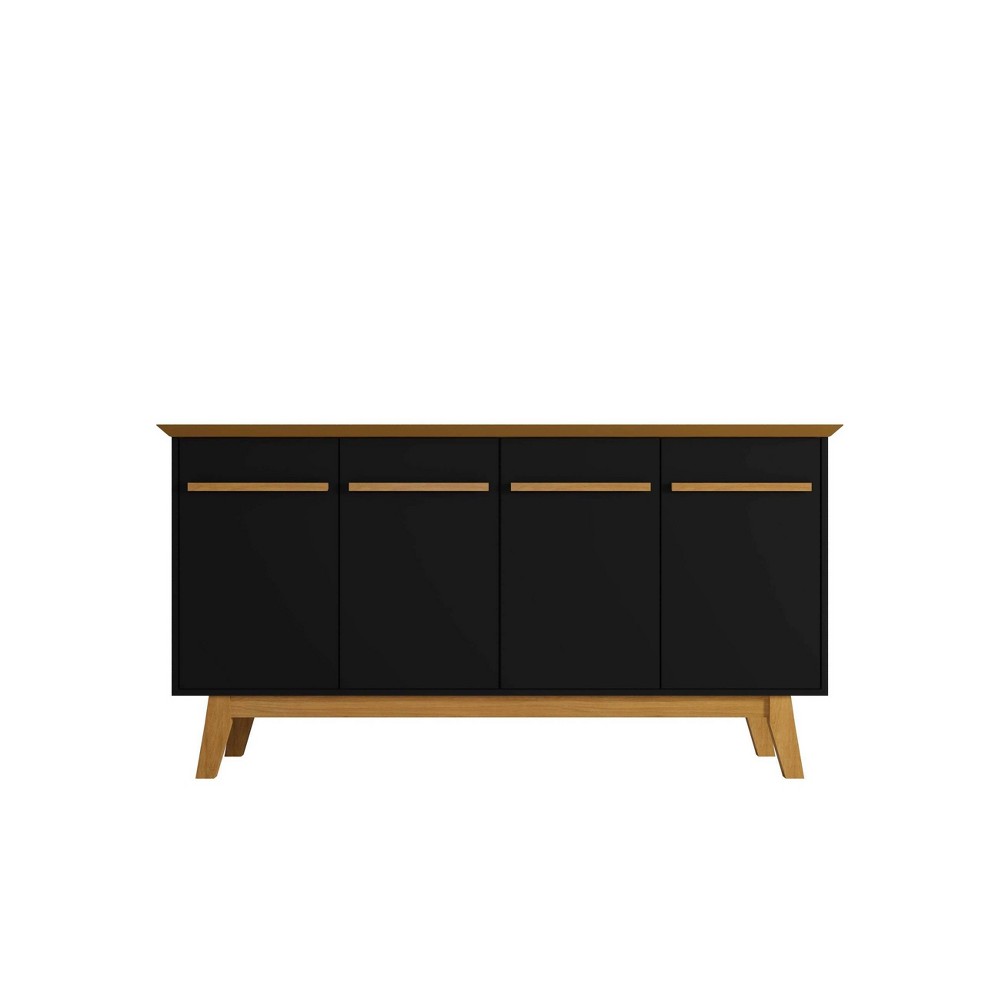 62.99" Yonkers Sideboard Black/Cinnamon - Manhattan Comfort: Mid-Century Buffet Storage Cabinet