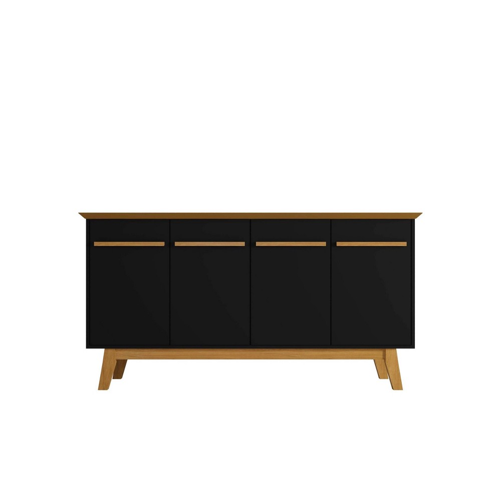 Photos - Storage Сabinet 62.99" Yonkers Sideboard Black/Cinnamon - Manhattan Comfort