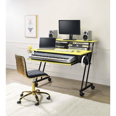 Studio 53'' Yellow Wood Desk with Cup Holder & Keyboard Tray