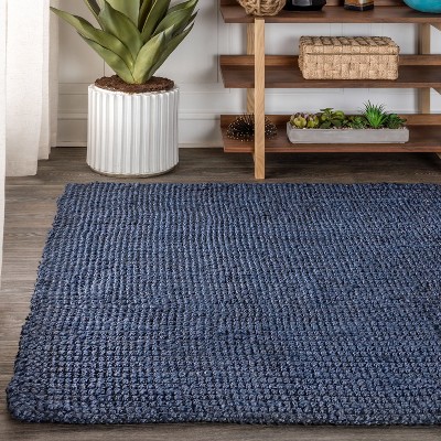 Handwoven Coastal Blue Jute 4' x 6' Indoor Area Rug