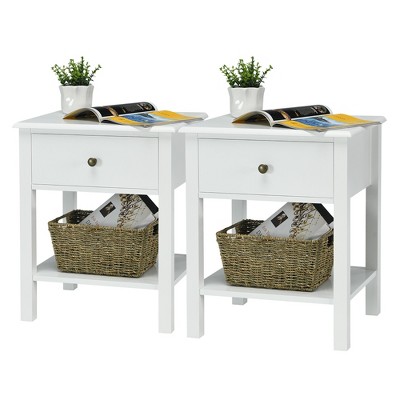 Costway 2PCS End Table Nightstand Storage Display Drawer Shelf Beside Table White\Black