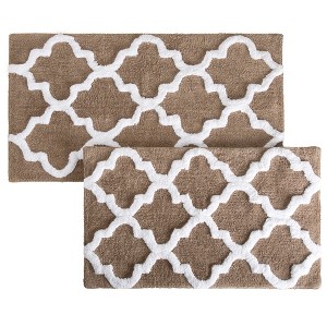 Hastings Home 100% Cotton 2 Piece Trellis Bathroom Mat Set - Taupe - 1 of 3