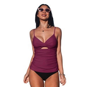 Women's Reversible Bottom Wrapped Mid Waisted Tankini Set Swimsuit - Cupshe - 1 of 4