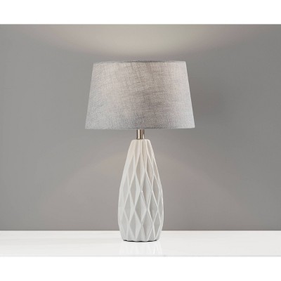 White and Light Gray Ceramic Table Lamp Set with Textured Fabric Shade