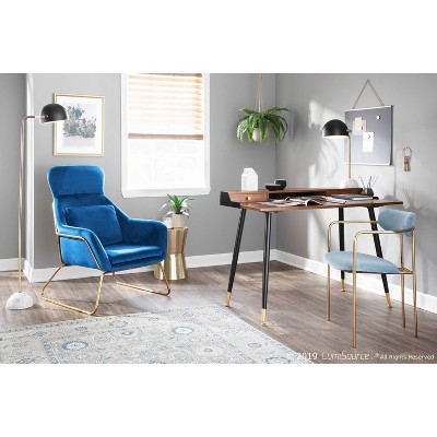 Blue Velvet Upholstered Arm Chair with Metal Frame