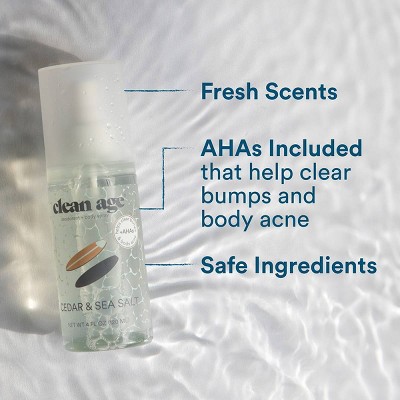 Clean Age Cedar & Sea Salt AHA Deodorant + Body Spray for Teens - 4 fl oz: Baking Soda-Free, Vegan, Sensitive Skin