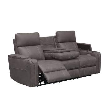 Angelo 85" Fabric Transitional Power Reclining Sofa with Dropdown Table Gray - Abbyson Living
