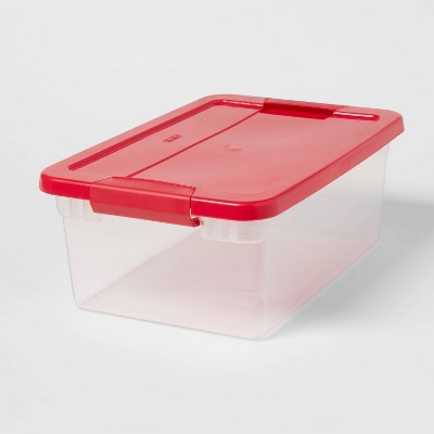64 Qt. Latching Box Plastic, Blush Pink Tint, Set of 6 Storage Box
