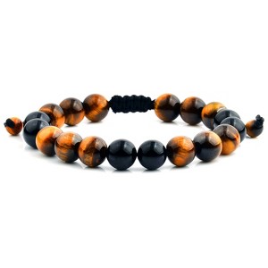 West Coast Jewelry Men's Tiger Eye and Onyx Natural Stone Bead Adjustable Bracelet (10mm) - 1 of 4