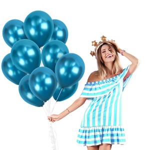 Treasures Gifted Blue Chrome Balloons - 12 Inch Latex Balloons - 36 Pack - 1 of 1