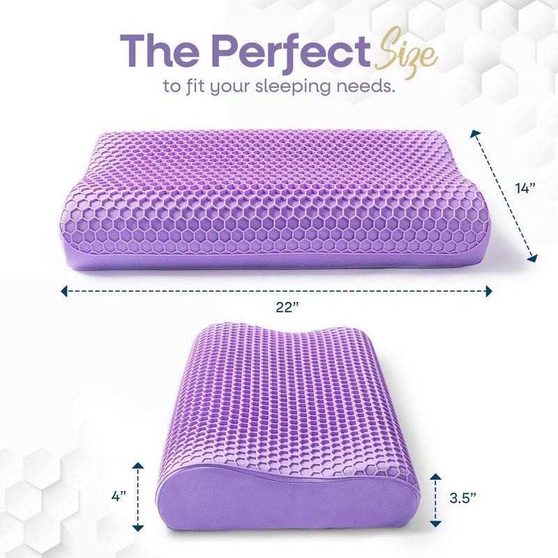 Contour Comfort Orthopedic Pillow, New Technology Cooling Soft Gel Top for Sweat Free Sleep | Memory Foam for Neck Pain Relief / Side Sleepers- Purple, 4 of 7