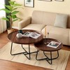 Round Coffee Table, Set of 2, Wooden Living Room Table with Metal Frame, Side Tables for Living Room Table - 3 of 4