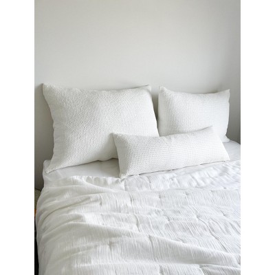 White Cotton Waffle Down Alternative Euro Pillow