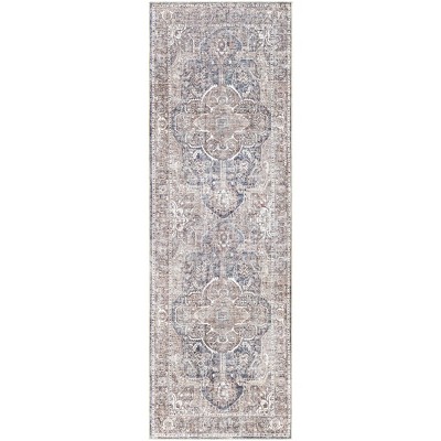 Livabliss 2'7"x8' Tahmis Traditional Machine Washable Rug Brown: Chenille Flatweave Runner, Pet Friendly