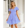 Clearlove Womens Skater Dresses V Neck Short Sleeve Tie Waist Solid Ruffle Boho Flowy Swing Mini Dress - 2 of 4