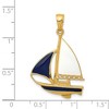 Black Bow Jewelry 14k Yellow Gold, Blue and White Enameled 2D Sailboat Pendant - 4 of 4